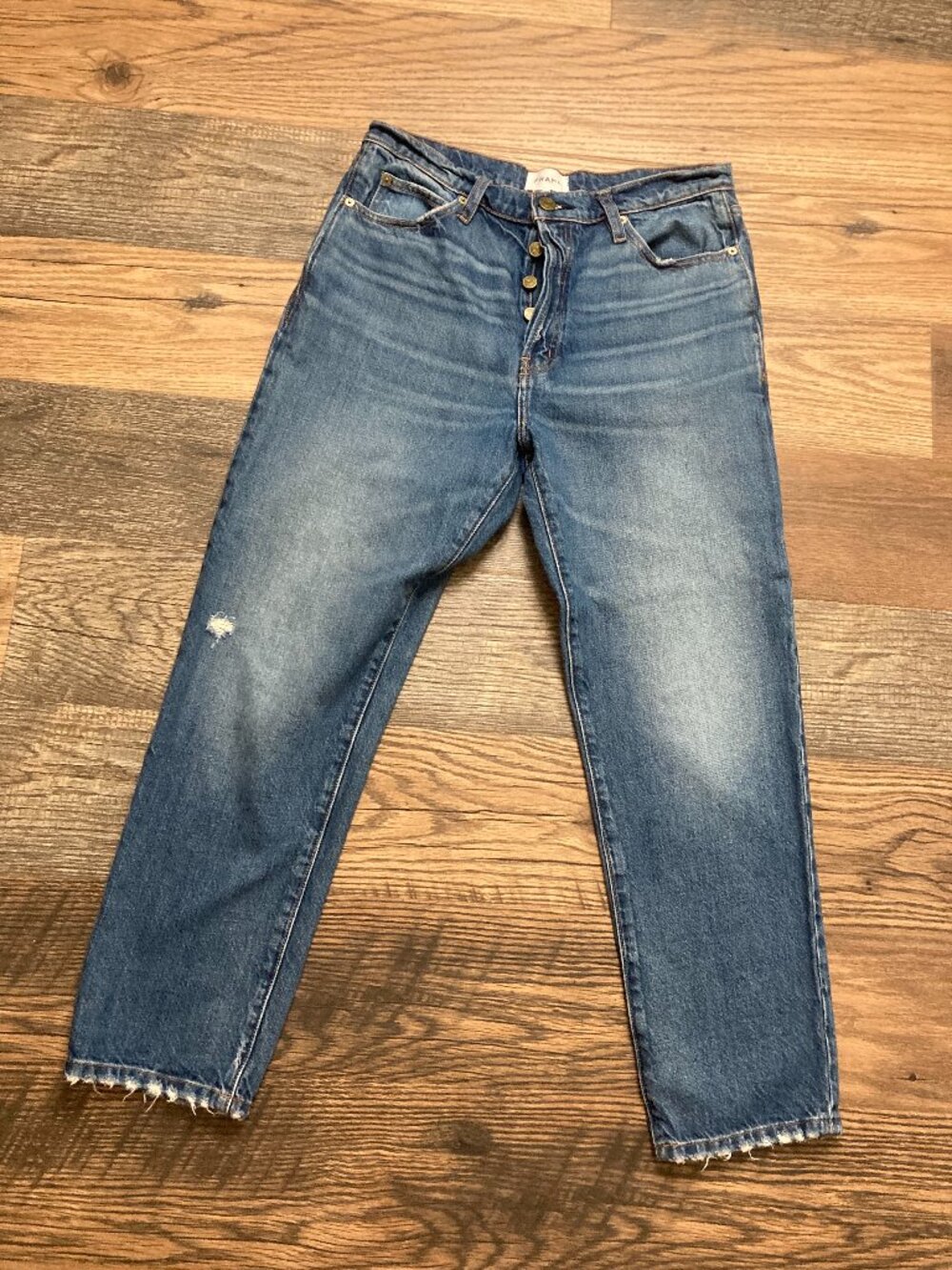 FRAME Malibu Women’s Jeans Size 28 Blue High Rise Button Fly Raw Hem Straight